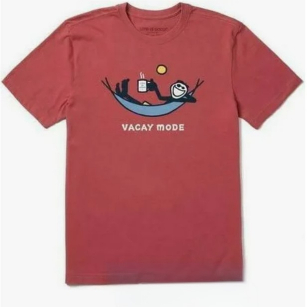 Life is Good Sm Faded Red Tee "Vintage Vacation Mode Hammock Crusher 100% Cotton